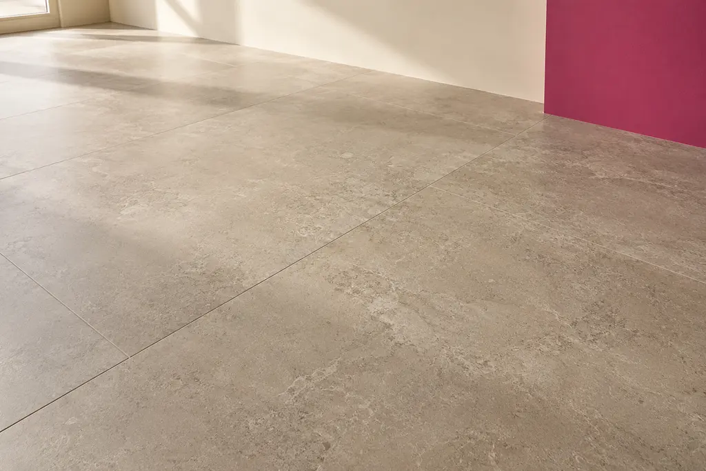 Designbelag in warmer Steinoptik mit rechteckigem Fliesenformat
